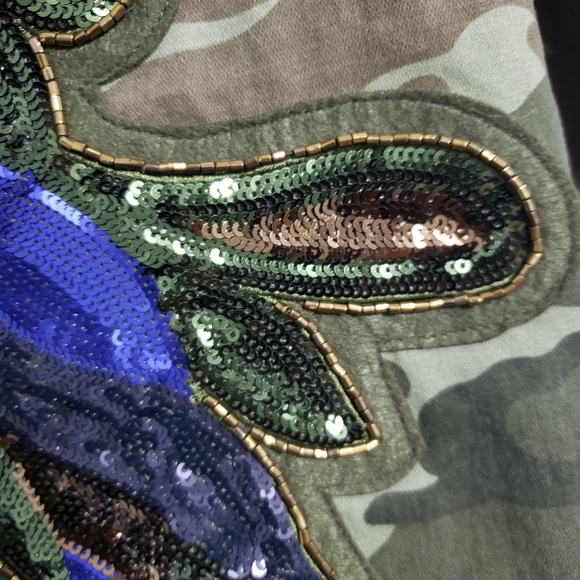 ZARA Camo Sequin Beaded Birds Jacket - Picture 16 of 16
